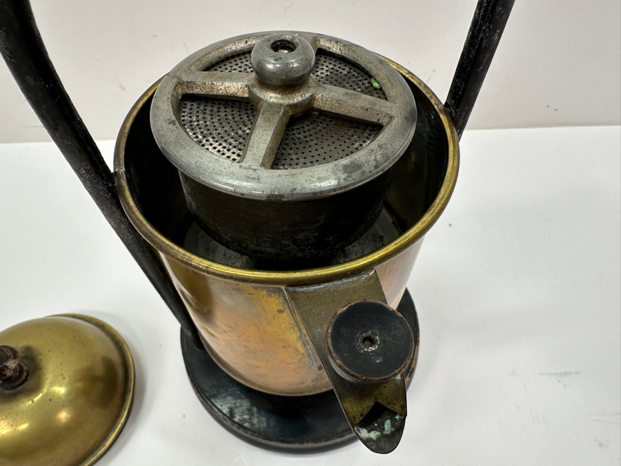 Antique A. Reiss Brass Tipping Coffee Pot On Wooden Base 10'H [Photo 6]