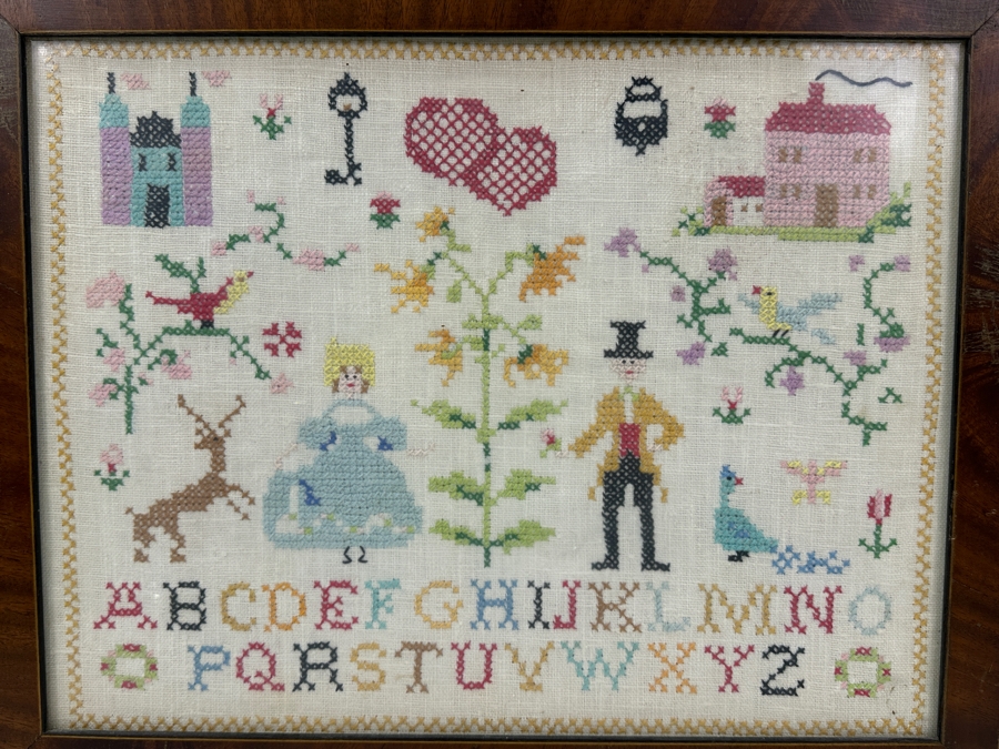 Vintage Needlework Cross Stitch Alphabet Sampler Framed 19'x15' [Photo 2]