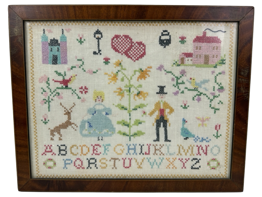 Vintage Needlework Cross Stitch Alphabet Sampler Framed 19'x15' [Photo 1]