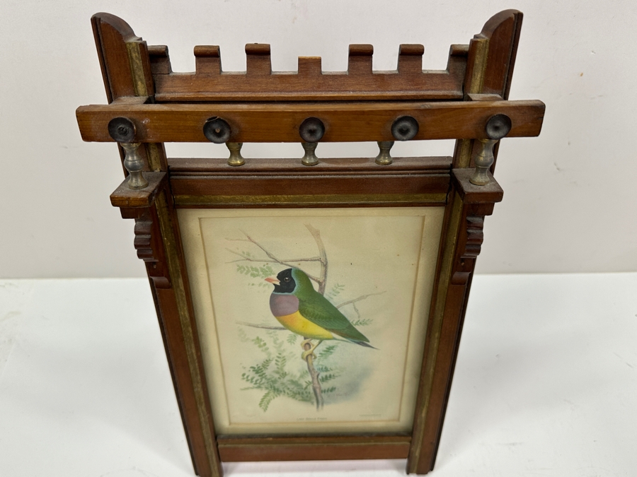 Antique Eastlake Picture Frame with Gouldian Finch Bird Print 8'x14' [Photo 6]