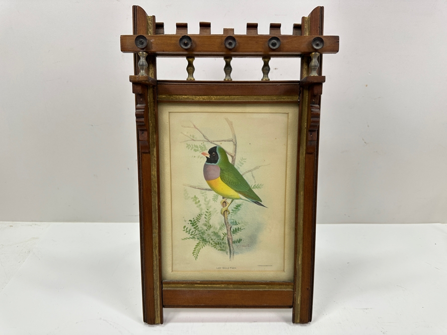 Antique Eastlake Picture Frame with Gouldian Finch Bird Print 8'x14' [Photo 2]