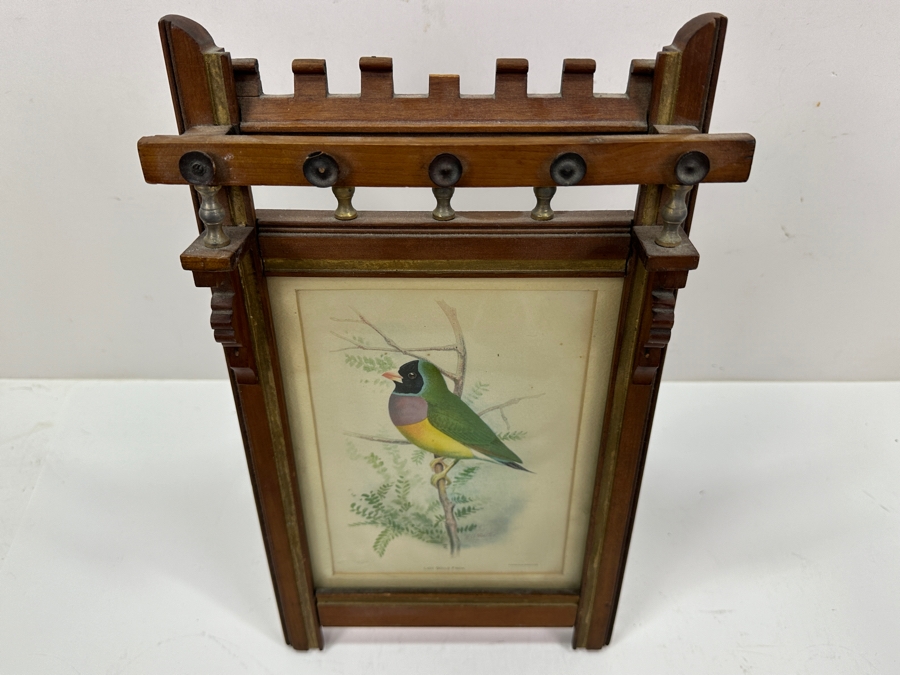 Antique Eastlake Picture Frame with Gouldian Finch Bird Print 8'x14' [Photo 7]