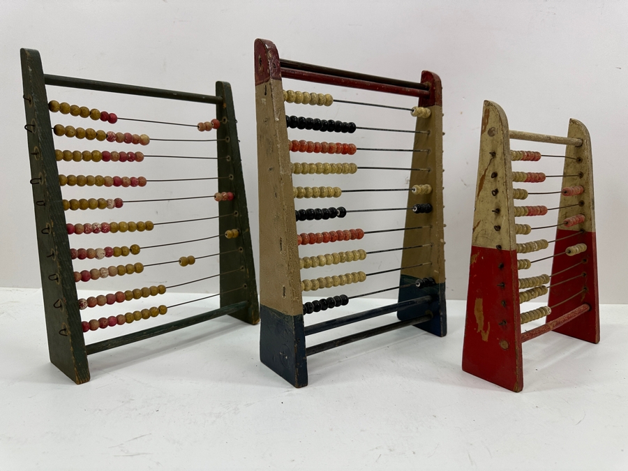 Three Vintage Wooden Handmade Abacuses 9'x11' [Photo 2]