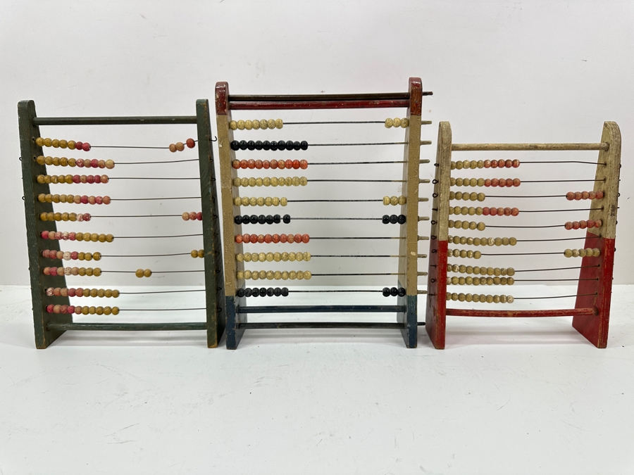 Three Vintage Wooden Handmade Abacuses 9'x11' [Photo 3]