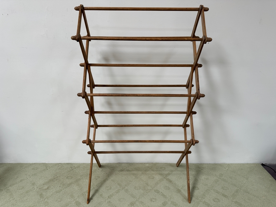 Antique Adjustable Wooden Clothes Drying Rack Quilt Stand 42W X 68H [Photo 2]