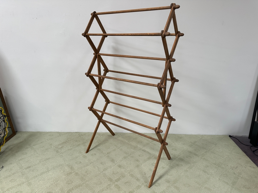 Antique Adjustable Wooden Clothes Drying Rack Quilt Stand 42W X 68H [Photo 3]