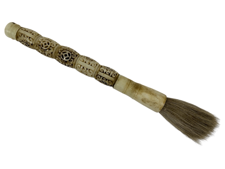 Vintage Carved Bone Chinese Calligraphy Brush 13'L