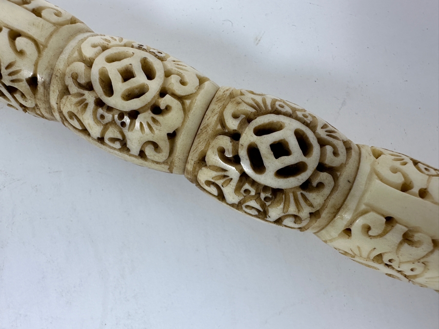 Vintage Carved Bone Chinese Calligraphy Brush 13'L [Photo 3]