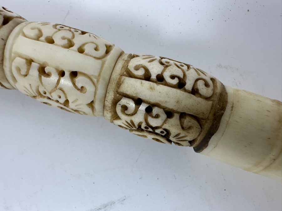 Vintage Carved Bone Chinese Calligraphy Brush 13'L [Photo 4]