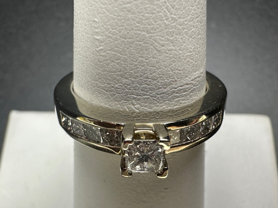 14k Gold and Diamond Ring With 3.5mm Princess Cut Diamond Set With (8) 2mm Princess Cut Diamonds Size 7 4.8g Retails $1,400 [Photo 4]