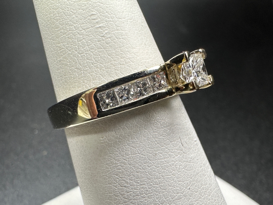 14k Gold and Diamond Ring With 3.5mm Princess Cut Diamond Set With (8) 2mm Princess Cut Diamonds Size 7 4.8g Retails $1,400 [Photo 5]