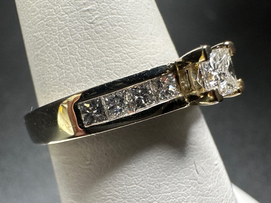 14k Gold and Diamond Ring With 3.5mm Princess Cut Diamond Set With (8) 2mm Princess Cut Diamonds Size 7 4.8g Retails $1,400 [Photo 6]