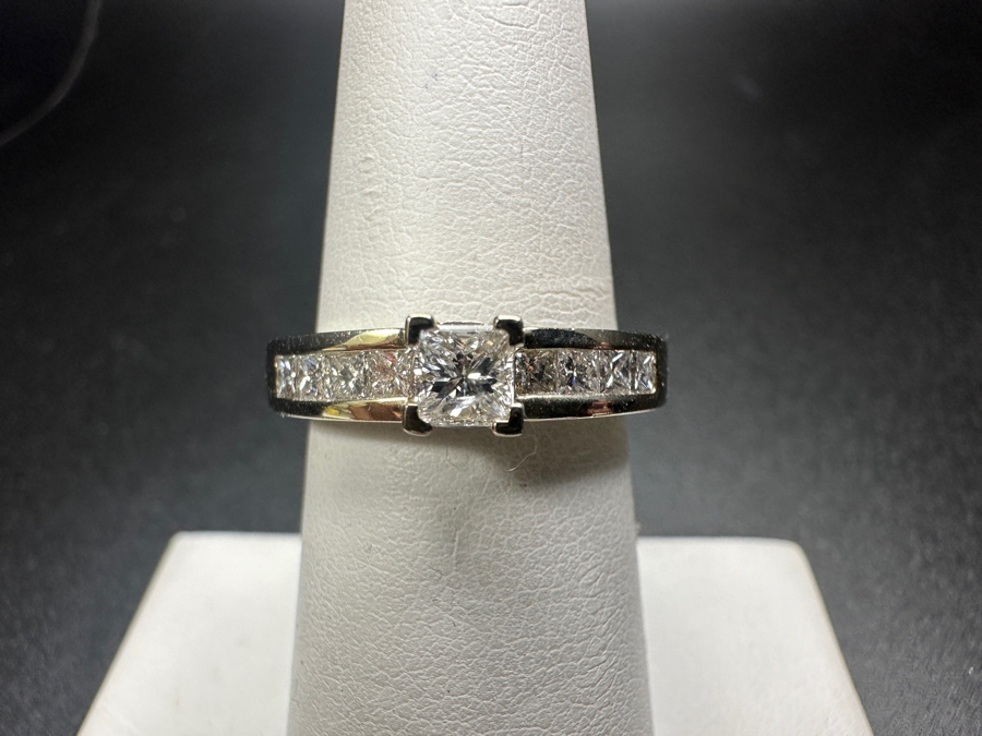 14k Gold and Diamond Ring With 3.5mm Princess Cut Diamond Set With (8) 2mm Princess Cut Diamonds Size 7 4.8g Retails $1,400 [Photo 2]
