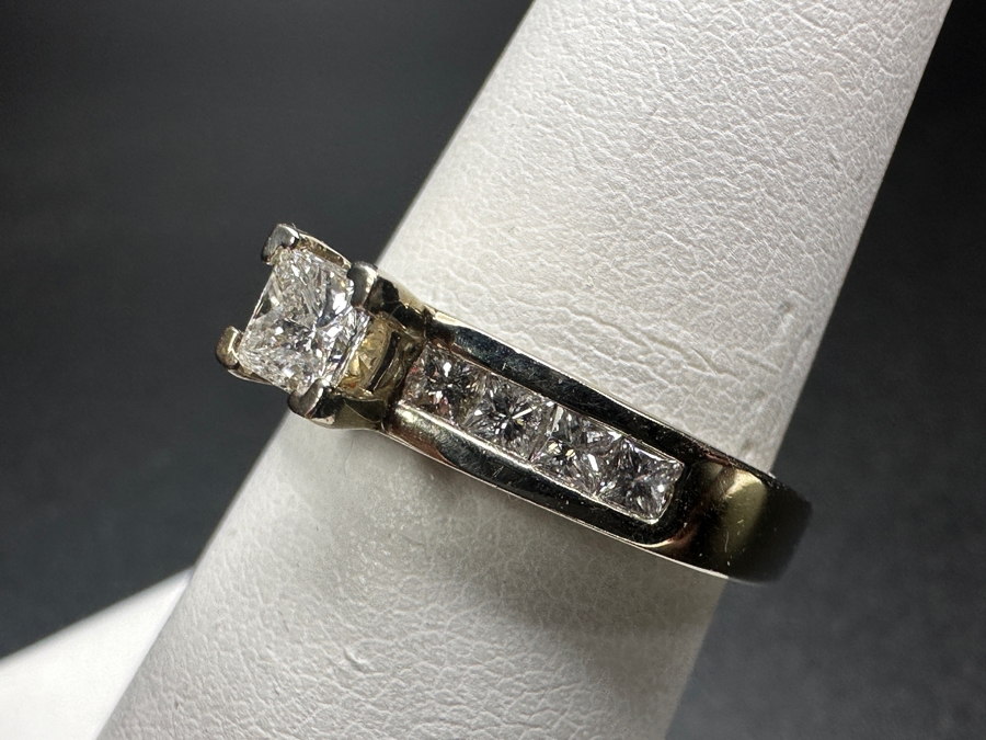 14k Gold and Diamond Ring With 3.5mm Princess Cut Diamond Set With (8) 2mm Princess Cut Diamonds Size 7 4.8g Retails $1,400 [Photo 7]