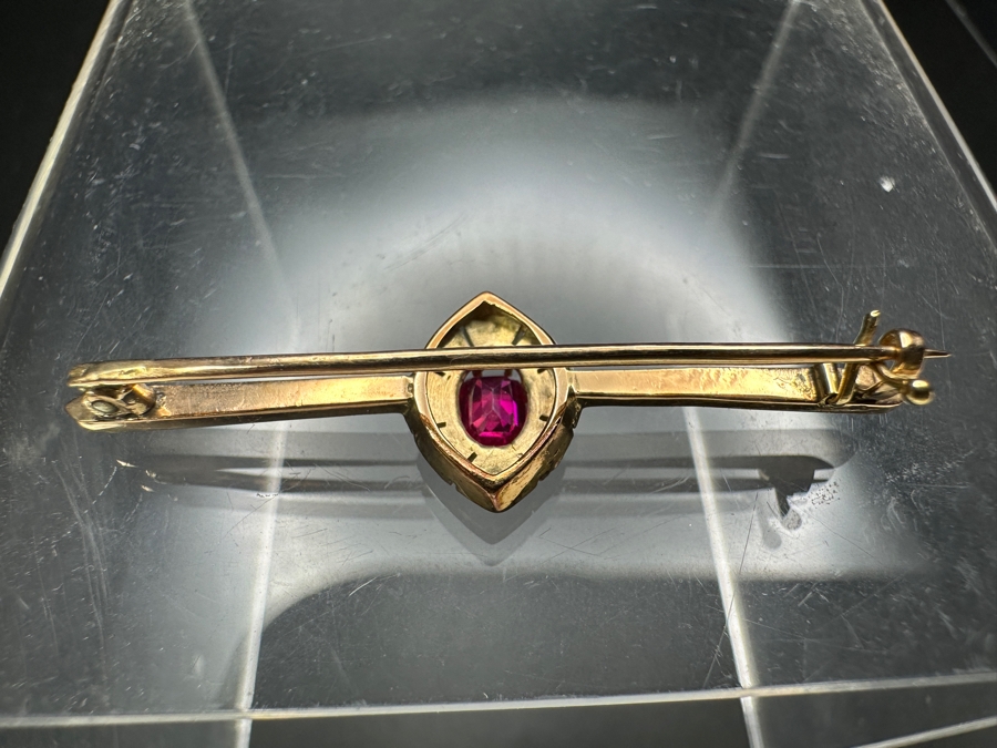 14k Gold Brooch Pin With Rough Cut Diamonds & Synthetic Spinel 2.9g Retails $600 [Photo 8]
