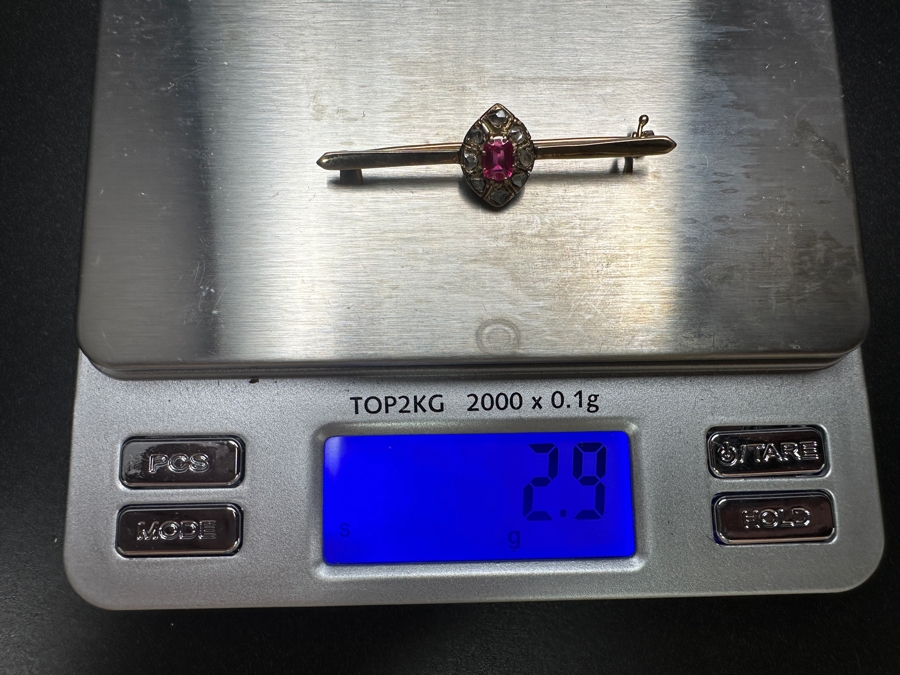 14k Gold Brooch Pin With Rough Cut Diamonds & Synthetic Spinel 2.9g Retails $600 [Photo 10]