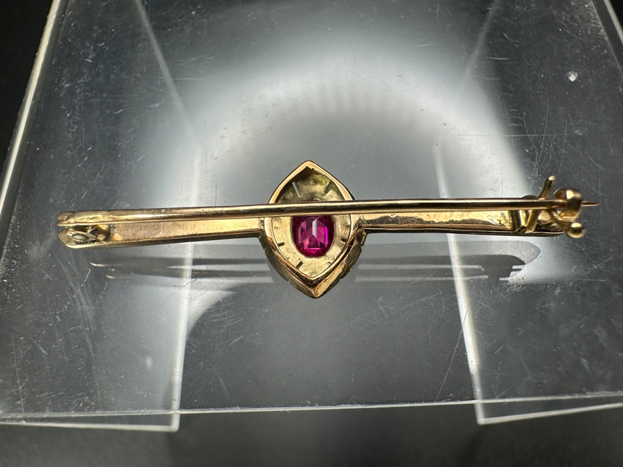 14k Gold Brooch Pin With Rough Cut Diamonds & Synthetic Spinel 2.9g Retails $600 [Photo 9]