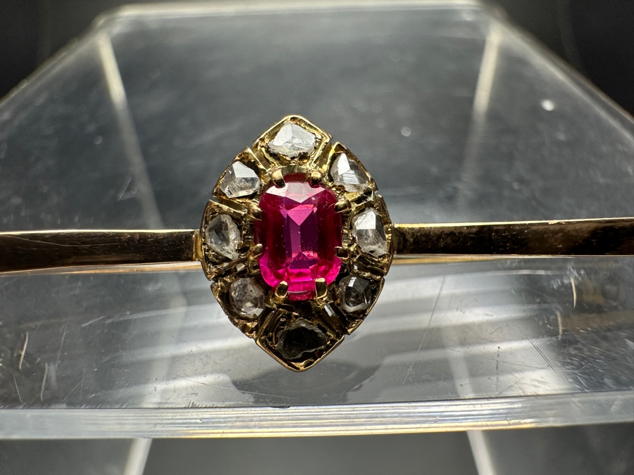 14k Gold Brooch Pin With Rough Cut Diamonds & Synthetic Spinel 2.9g Retails $600 [Photo 7]