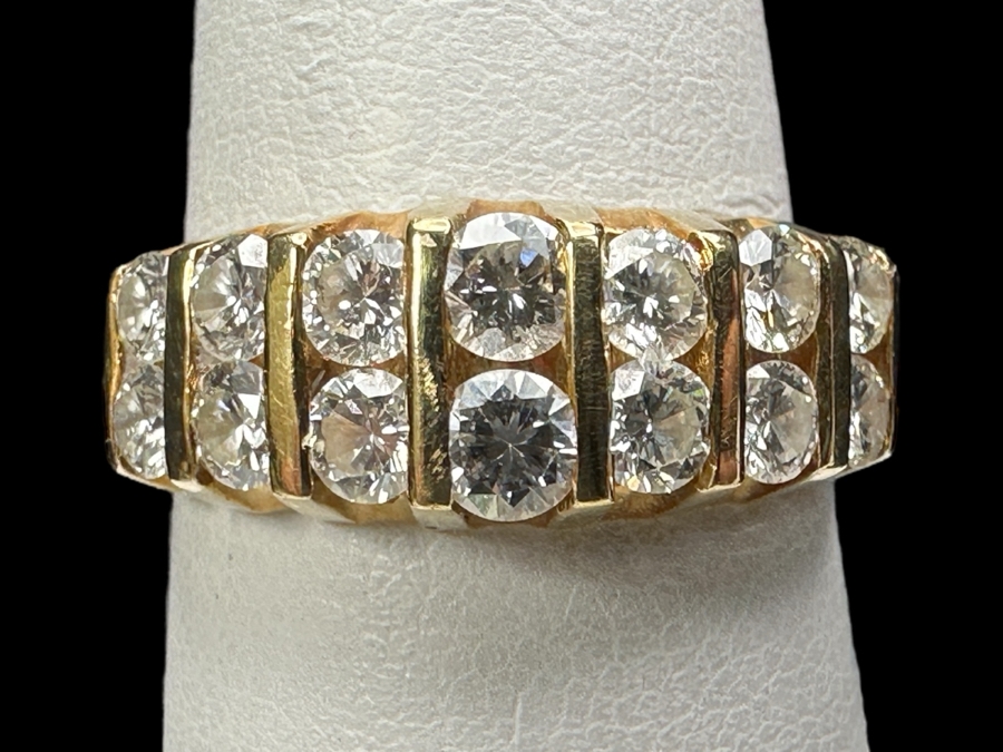 14k Gold Diamond Ring With (14) Diamonds Est. .90cttw 4.9g Size 7 Retails $2,000