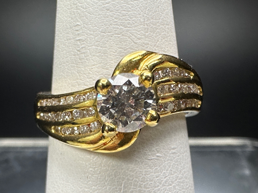 14k Gold Diamond Ring With 5mm Round Brilliant Diamond Est. .5ct G-H SI2 Set With (38) Round Brilliant Diamonds H-I Color SI2 Est. .19cttw 6.1g Size 6.5 Retails $3,600 [Photo 5]