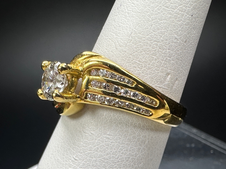 14k Gold Diamond Ring With 5mm Round Brilliant Diamond Est. .5ct G-H SI2 Set With (38) Round Brilliant Diamonds H-I Color SI2 Est. .19cttw 6.1g Size 6.5 Retails $3,600 [Photo 7]