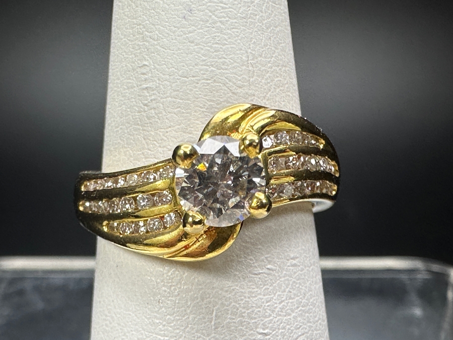 14k Gold Diamond Ring With 5mm Round Brilliant Diamond Est. .5ct G-H SI2 Set With (38) Round Brilliant Diamonds H-I Color SI2 Est. .19cttw 6.1g Size 6.5 Retails $3,600 [Photo 4]
