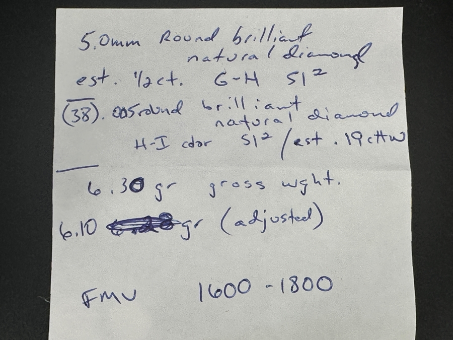 14k Gold Diamond Ring With 5mm Round Brilliant Diamond Est. .5ct G-H SI2 Set With (38) Round Brilliant Diamonds H-I Color SI2 Est. .19cttw 6.1g Size 6.5 Retails $3,600 [Photo 15]