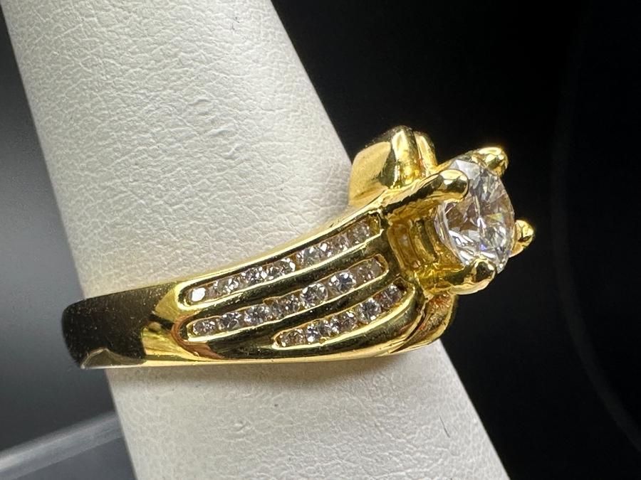 14k Gold Diamond Ring With 5mm Round Brilliant Diamond Est. .5ct G-H SI2 Set With (38) Round Brilliant Diamonds H-I Color SI2 Est. .19cttw 6.1g Size 6.5 Retails $3,600 [Photo 6]