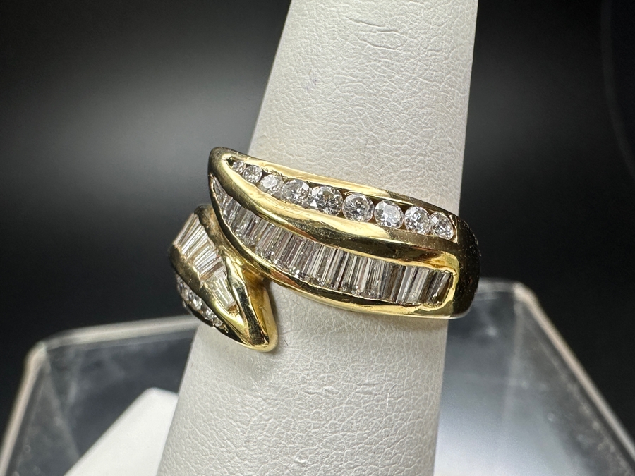 14k Gold Diamond Ring With (26) Baguette Diamonds & (18) Round Brilliant Diamonds Est. 1.05cttw 7.2g Size 6.5 Retails $3,000 [Photo 6]