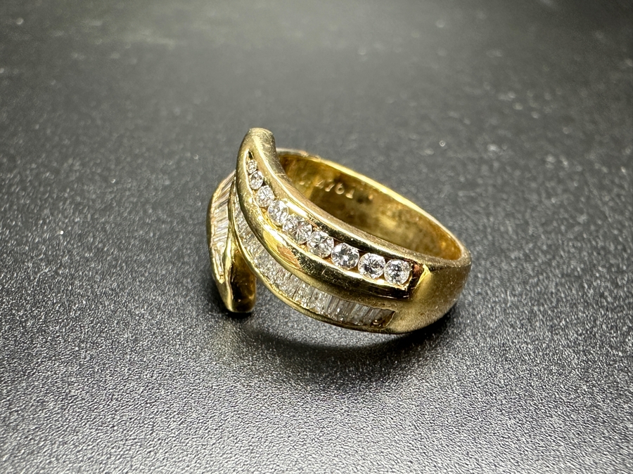 14k Gold Diamond Ring With (26) Baguette Diamonds & (18) Round Brilliant Diamonds Est. 1.05cttw 7.2g Size 6.5 Retails $3,000 [Photo 11]
