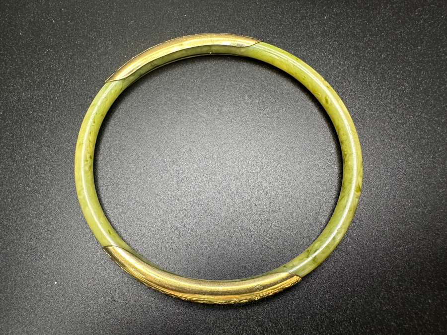 14k Gold & Jade Bangle Bracelet 9.4g Retails $100 [Photo 6]