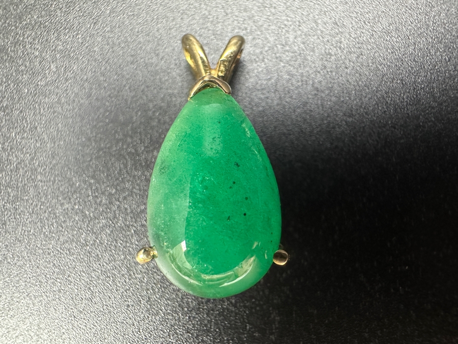 14k Gold Fracture Filled Cabochon Pear Shape Emerald Est. 15-18ct Pendant 4.5g Retails $1,000 [Photo 2]