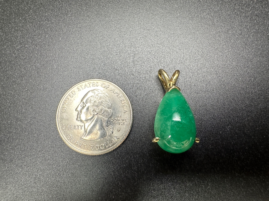 14k Gold Fracture Filled Cabochon Pear Shape Emerald Est. 15-18ct Pendant 4.5g Retails $1,000 [Photo 8]
