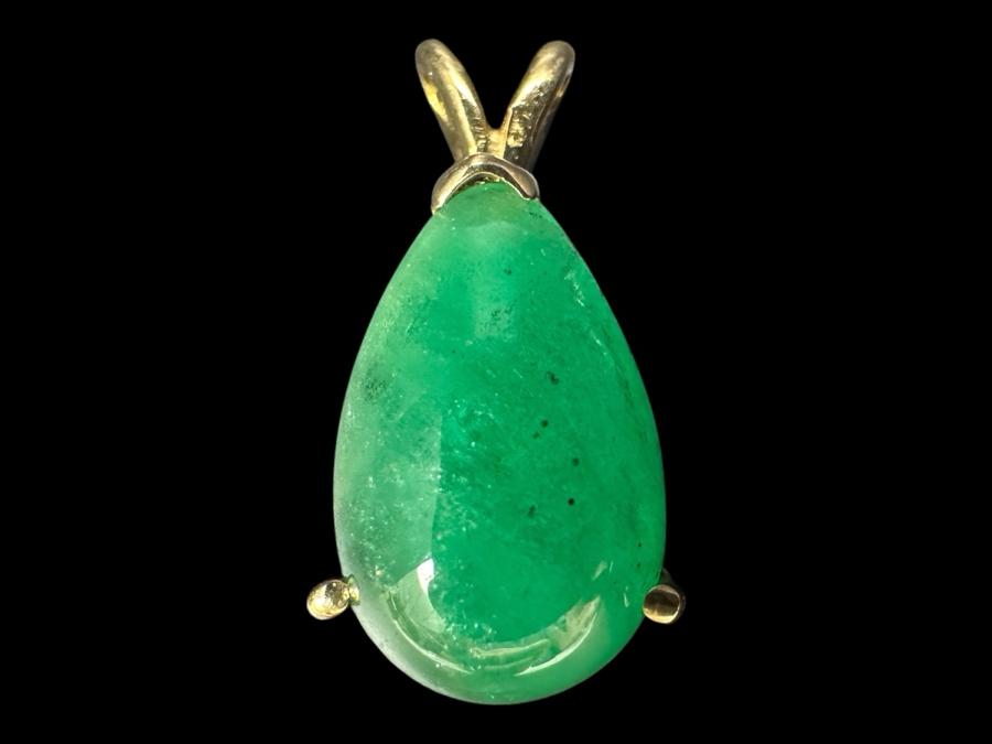 14k Gold Fracture Filled Cabochon Pear Shape Emerald Est. 15-18ct Pendant 4.5g Retails $1,000 [Photo 1]