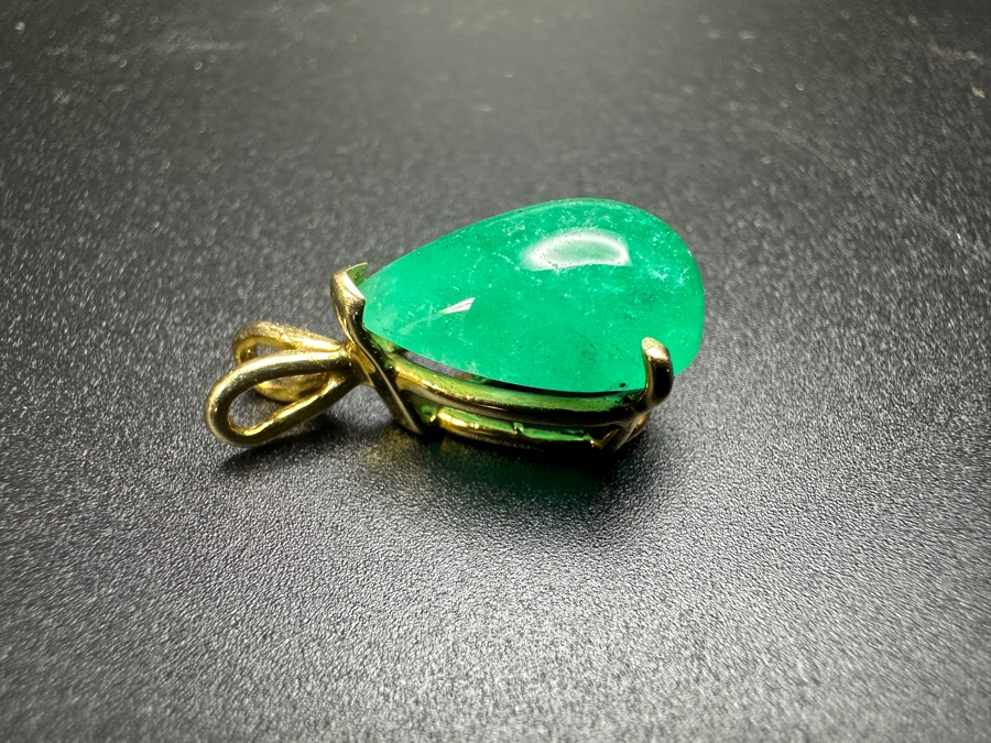 14k Gold Fracture Filled Cabochon Pear Shape Emerald Est. 15-18ct Pendant 4.5g Retails $1,000 [Photo 4]