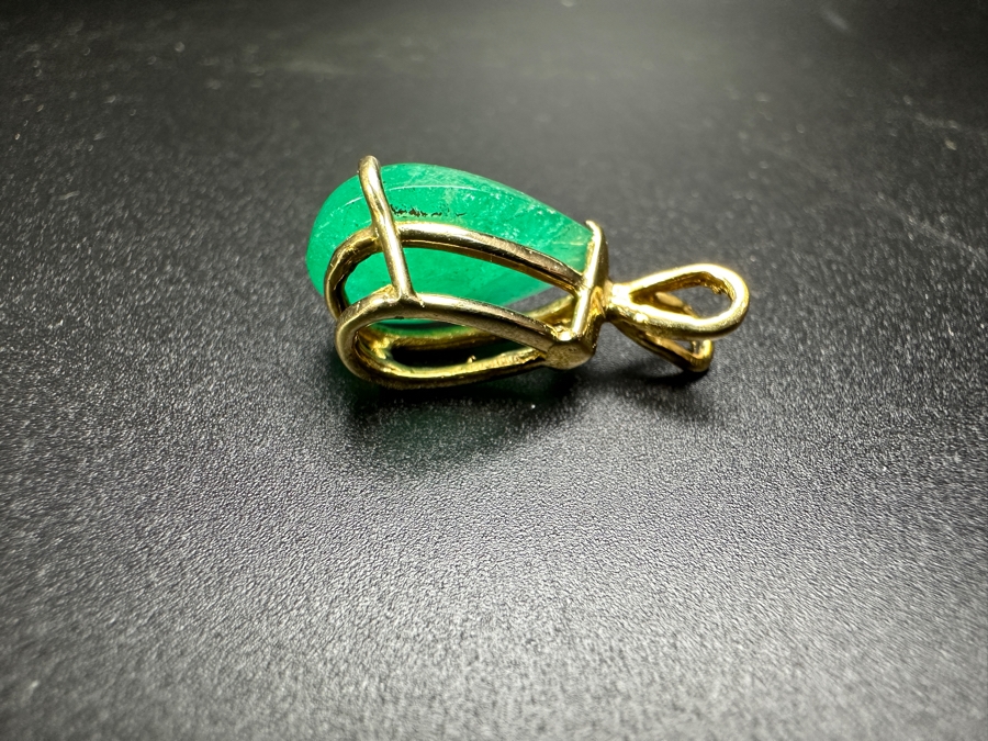 14k Gold Fracture Filled Cabochon Pear Shape Emerald Est. 15-18ct Pendant 4.5g Retails $1,000 [Photo 6]