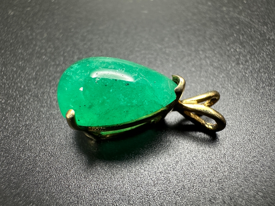 14k Gold Fracture Filled Cabochon Pear Shape Emerald Est. 15-18ct Pendant 4.5g Retails $1,000 [Photo 3]