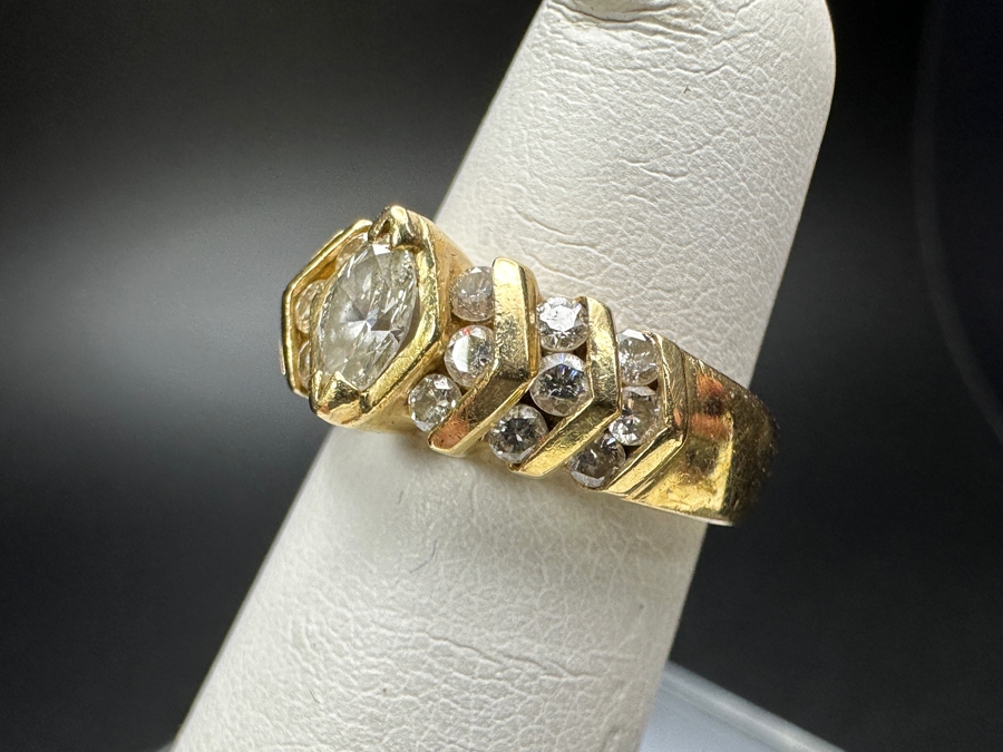 14k Gold Diamond Ring With 5x3mm Marquise Diamond .20ct Set With (18) Round Diamonds .27cttw Size 3.5 3.7g Retails $1,300 [Photo 7]