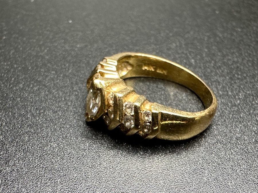 14k Gold Diamond Ring With 5x3mm Marquise Diamond .20ct Set With (18) Round Diamonds .27cttw Size 3.5 3.7g Retails $1,300 [Photo 10]