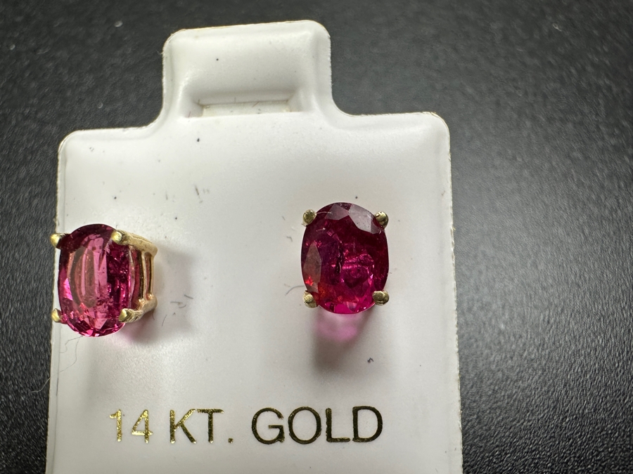 14k Gold (2) 5.5x4.5mm Oval Pink Sapphires 3.02ct Stated Weight Earrings 1.2g Retails $500 [Photo 7]