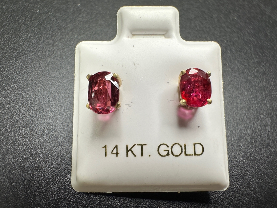 14k Gold (2) 5.5x4.5mm Oval Pink Sapphires 3.02ct Stated Weight Earrings 1.2g Retails $500 [Photo 2]
