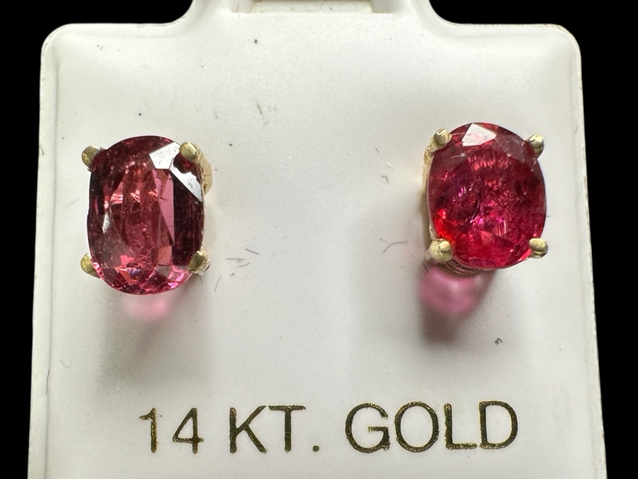 14k Gold (2) 5.5x4.5mm Oval Pink Sapphires 3.02ct Stated Weight Earrings 1.2g Retails $500 [Photo 1]