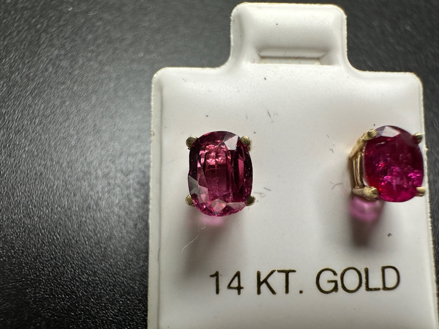 14k Gold (2) 5.5x4.5mm Oval Pink Sapphires 3.02ct Stated Weight Earrings 1.2g Retails $500 [Photo 3]