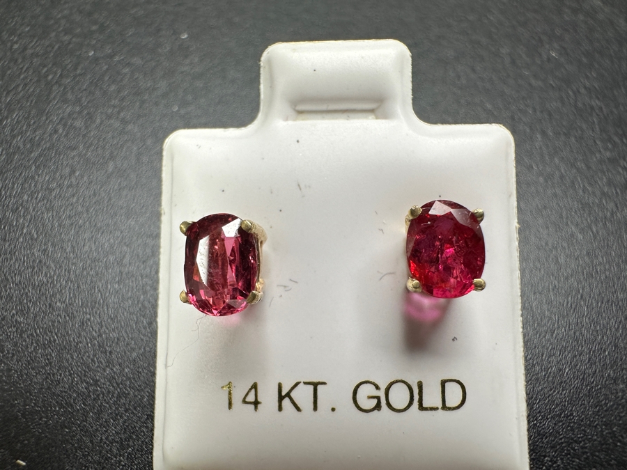 14k Gold (2) 5.5x4.5mm Oval Pink Sapphires 3.02ct Stated Weight Earrings 1.2g Retails $500 [Photo 5]