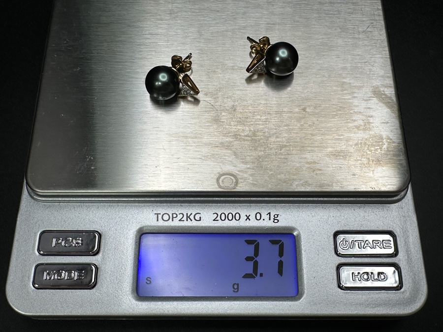 14k Gold (2) 9mm Tahitian Pearls With (6) 1mm Round Brilliant Diamonds Est. .05cttw 3.7g Retails $600 [Photo 8]