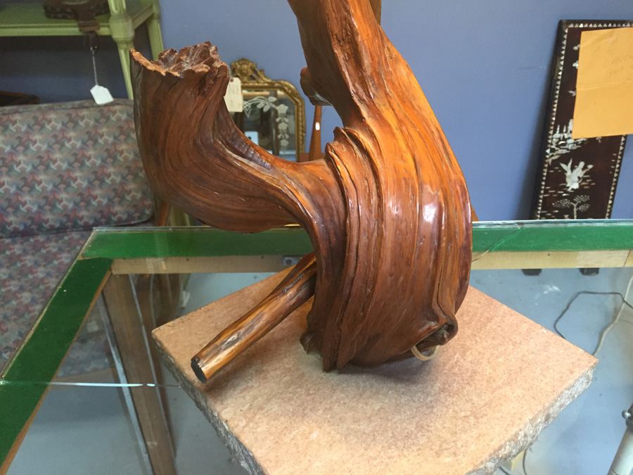 Mid-century Natural Wood Lamp on Marble Base [Photo 8]