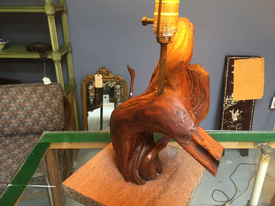 Mid-century Natural Wood Lamp on Marble Base [Photo 13]