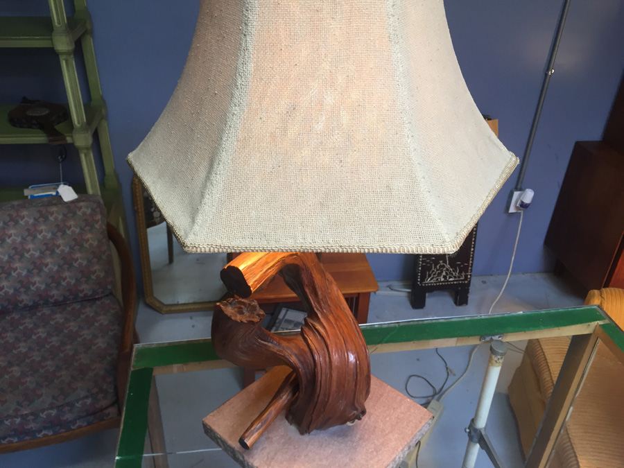 Mid-century Natural Wood Lamp on Marble Base [Photo 12]