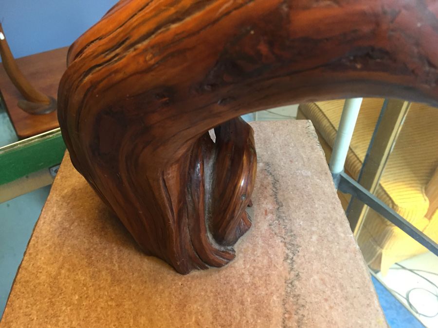 Mid-century Natural Wood Lamp on Marble Base [Photo 15]