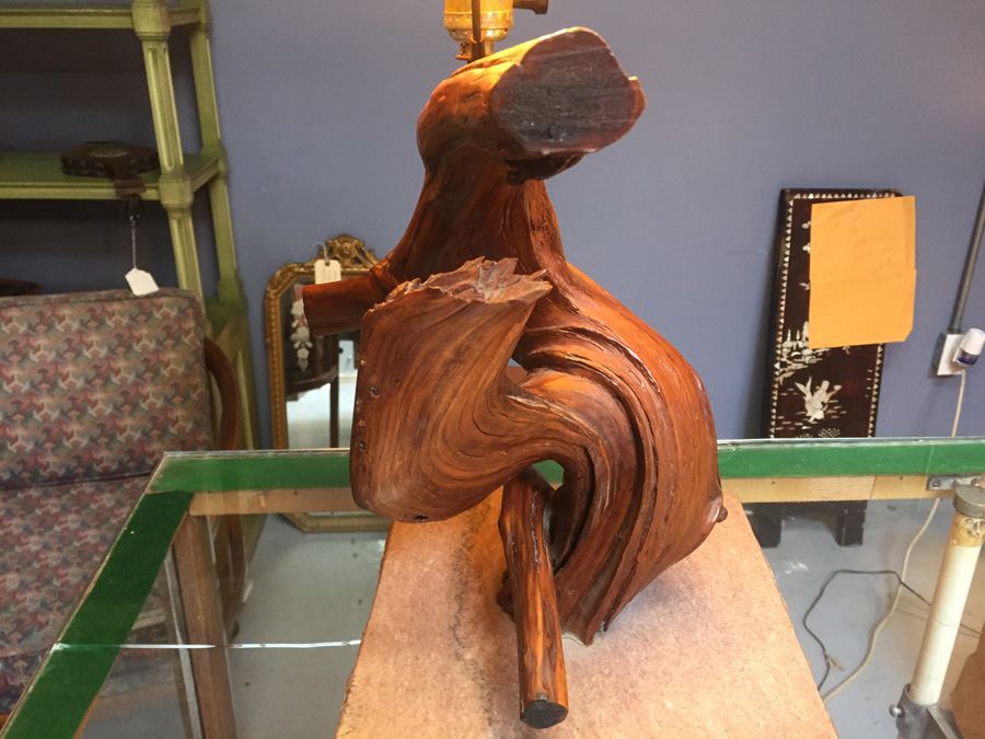 Mid-century Natural Wood Lamp on Marble Base [Photo 5]